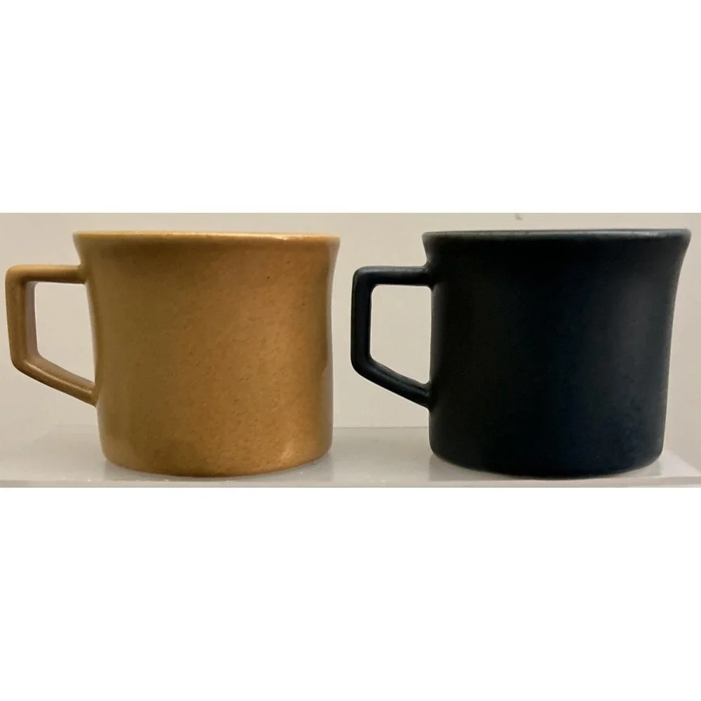 Vintage MCM LAUFFER GOVANCROFT Scotland Stoneware Coffee Cups Gold‎ & Dark Teal
